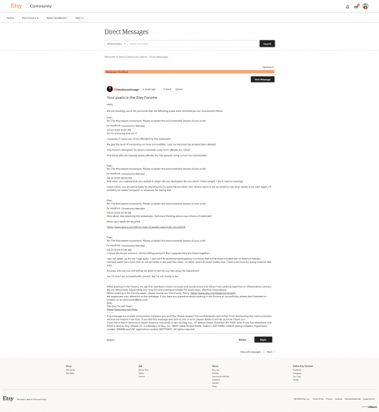 examples of Etsy community forum censorship