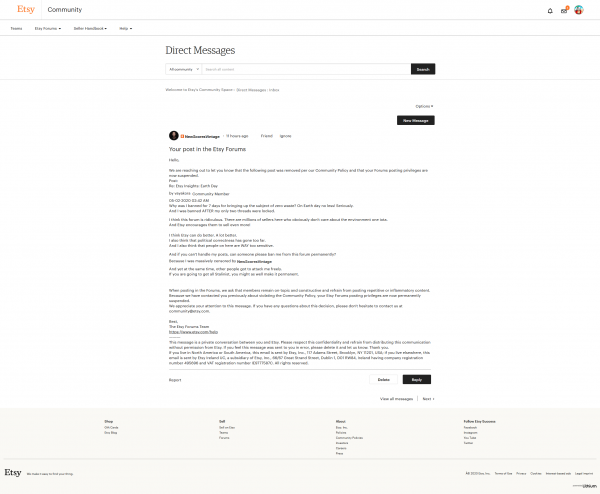 examples of Etsy community forum censorship