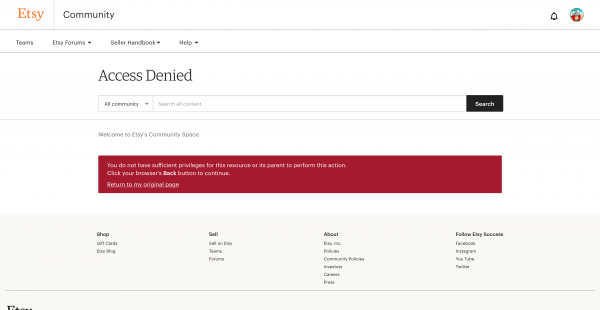 permanent Etsy community forum ban