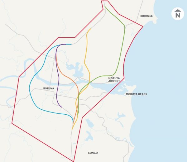 Moruya bypass purple orange yellow green blue options