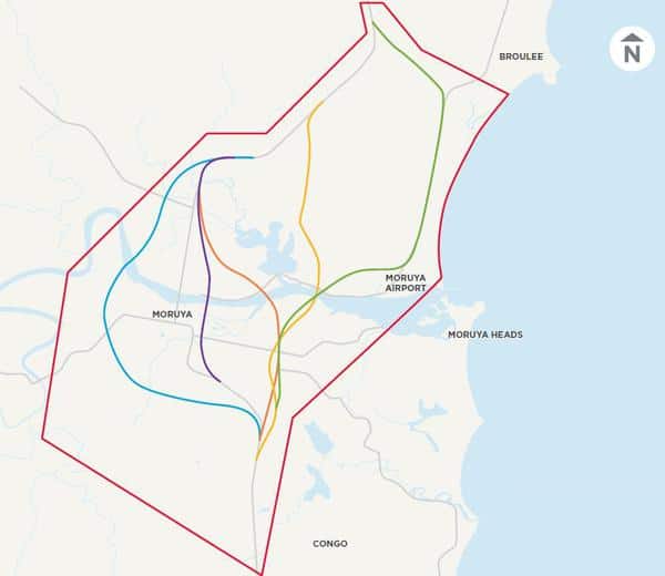 Moruya bypass purple orange yellow green blue options