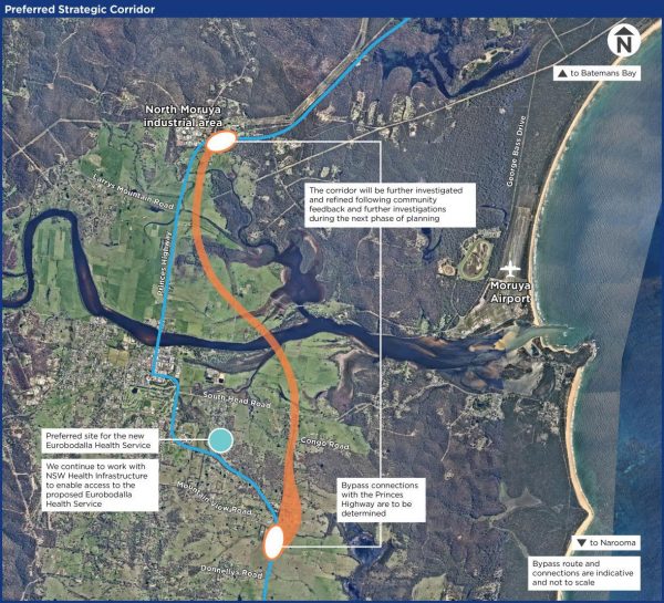 Proposed Moruya bypass orange route Noads Drive Eurobodalla shire